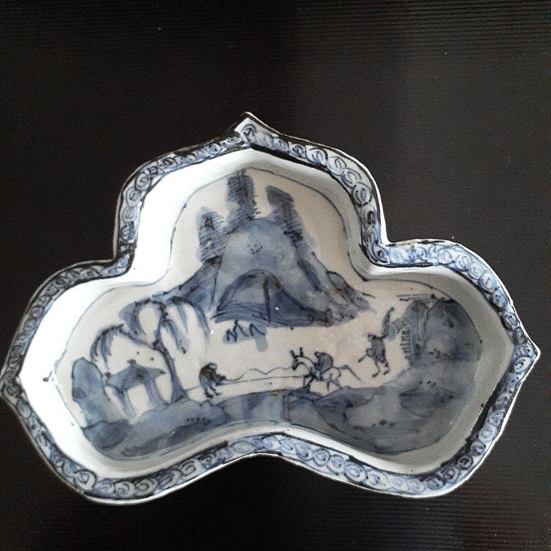 古染め付3本獣足付高台皿