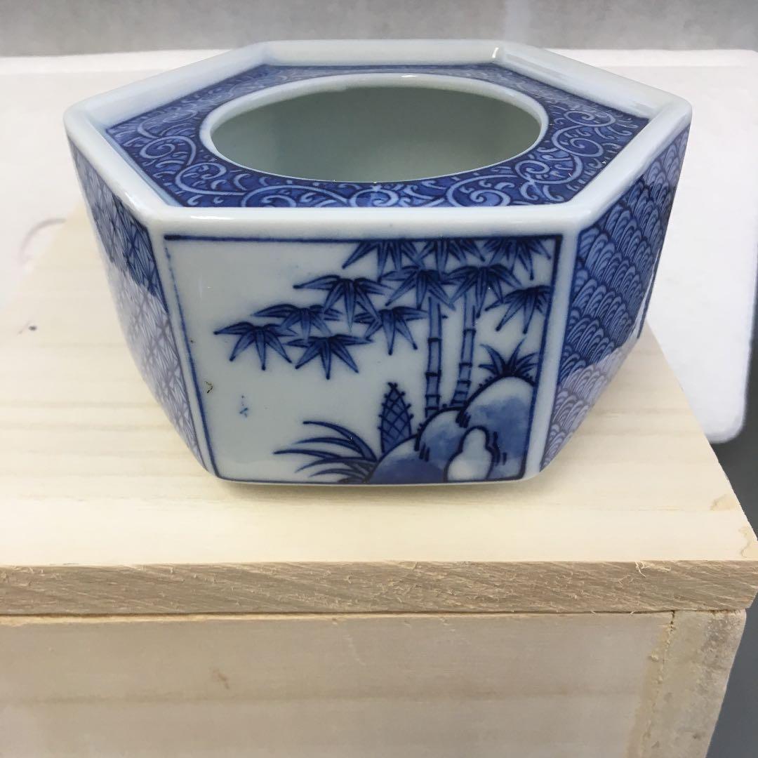 骨董品 青絵 六角灰皿 陶楽 造 Ｎ888Ｈ