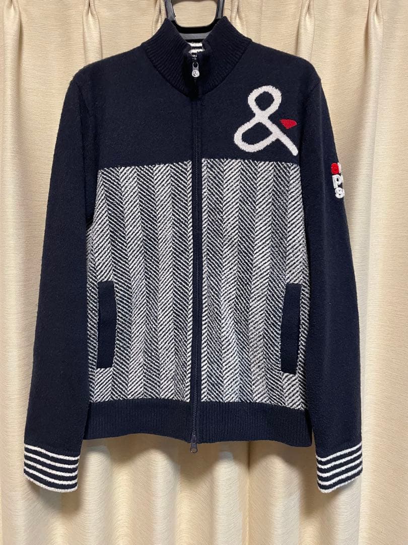 ◆美品◆アンパスィ 裏地付ニットジャケット ネイビー/ホワイト メンズMサイズ