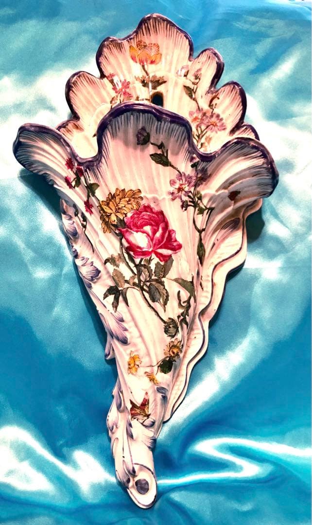 マイセン アンティーク☆ウォールフラワーベース♪大型35cm☆流水波形花々★希少