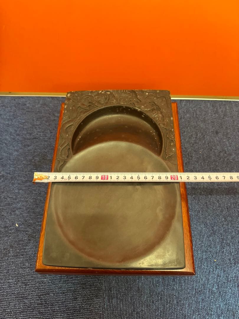 1964 中国骨董　雲龍鳳凰　満月　半月　硯　書道具　時代物