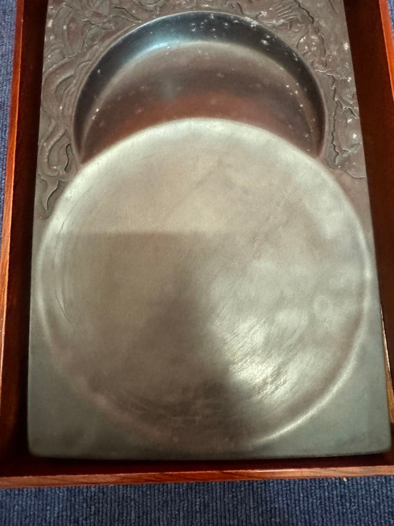 1964 中国骨董　雲龍鳳凰　満月　半月　硯　書道具　時代物