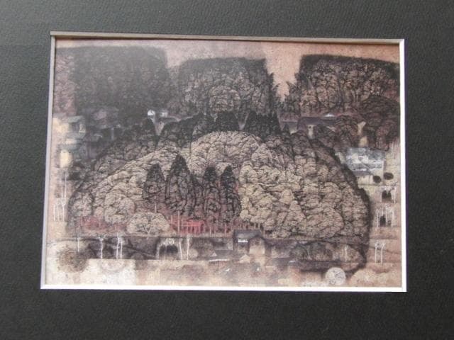 西久松吉雄、【社の杜】、希少な額装用画集より、新品額装付