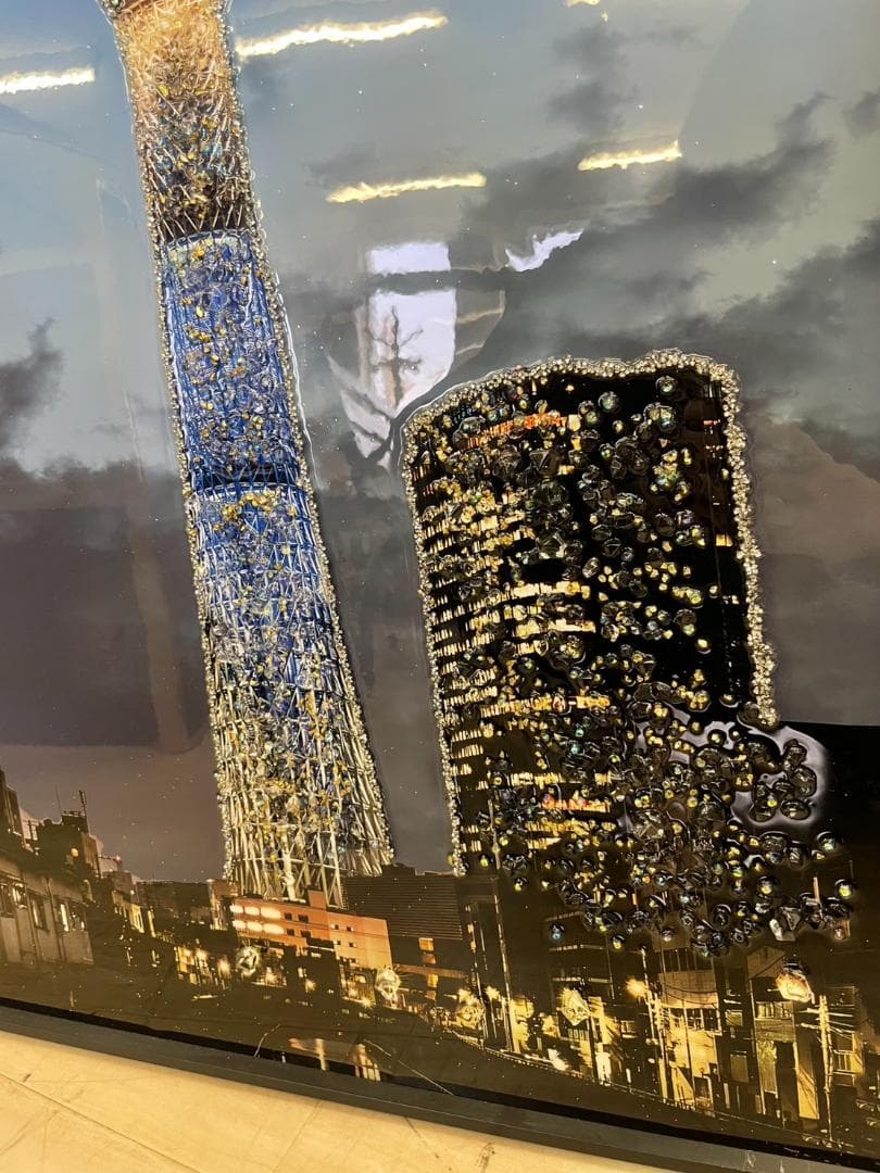 水晶絵　スカイツリー　東京　アートパネル　絵画　額縁　風景　ポスター　絵　写真
