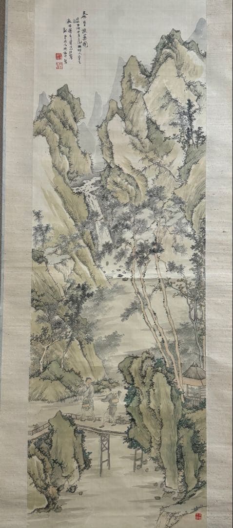 菊池黙堂筆　秦皇採薬図　戊戌年作　絹本肉筆　掛軸　送料込み250902