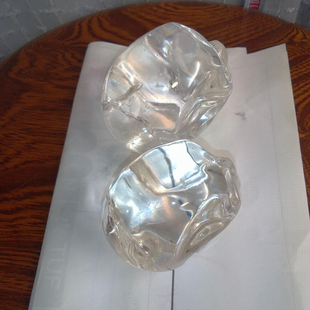 骨董５ 水晶?クリスタルガラス? スカル置物 2個セット