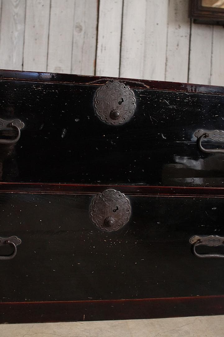 丸金具　庄内箪笥　2段　タンス　収納　古家具　古民家　時代家具