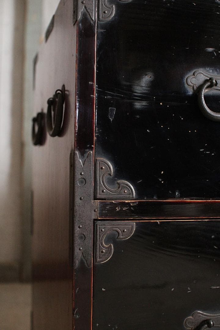 丸金具　庄内箪笥　2段　タンス　収納　古家具　古民家　時代家具