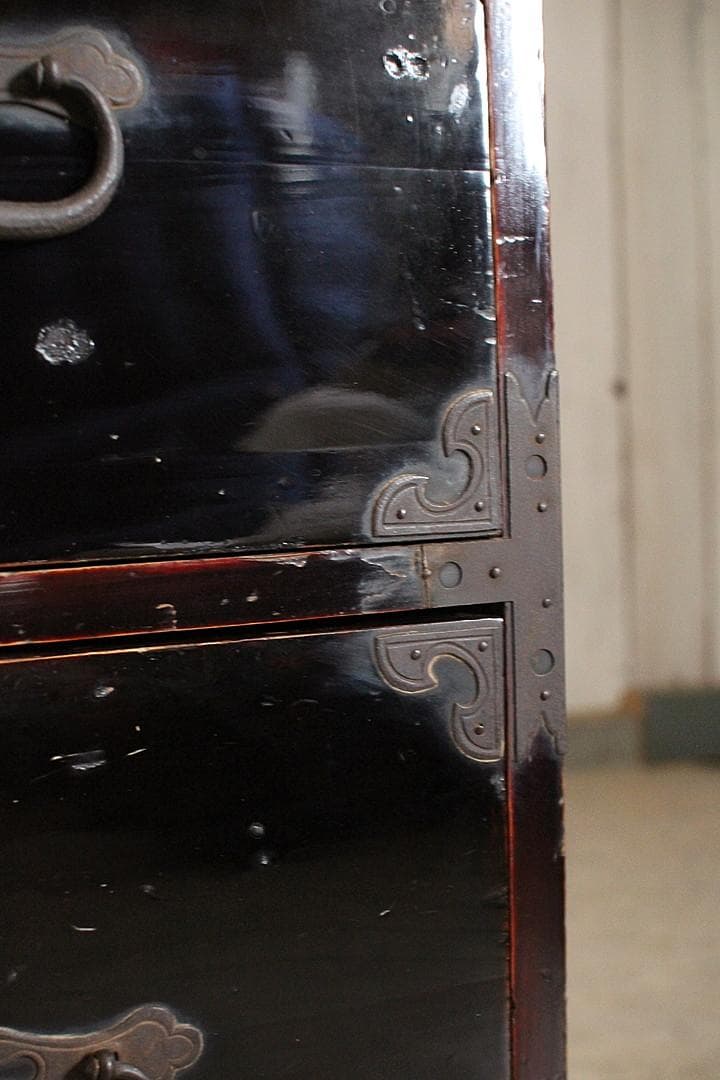 丸金具　庄内箪笥　2段　タンス　収納　古家具　古民家　時代家具