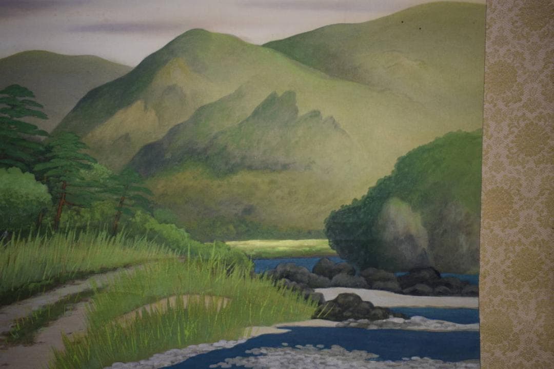 真作/雅堂/春景山水図/桐共箱付/布袋屋掛軸HG-260