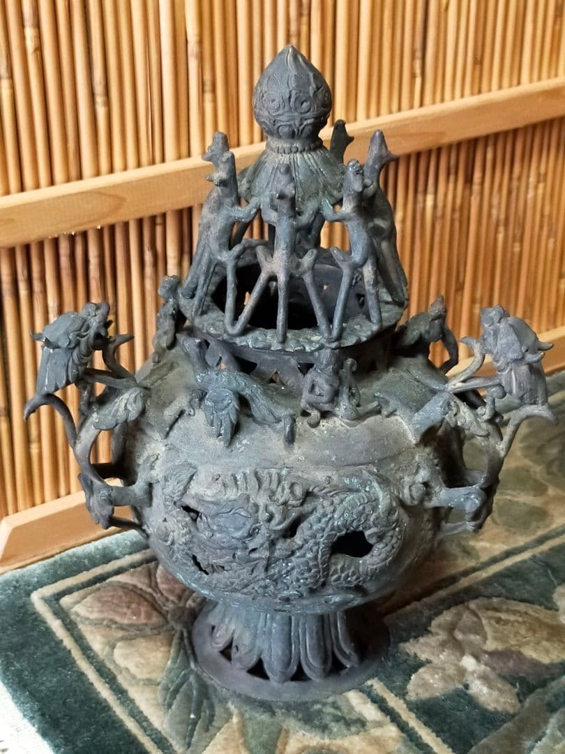 ♥値下げ！とても古い　古銅製　香炉　大型　木箱付き　骨董品　古玩