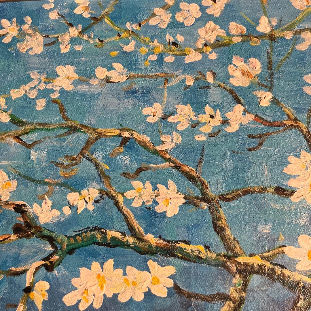 ★秀作★ 手書き油絵 ゴッホ 花咲くアーモンドの枝 肉筆絵画 額付き 油彩画