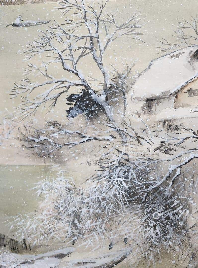 【彦根旦雪図】森月城 1004 彦根城 雪景 共箱 掛け軸 肉筆