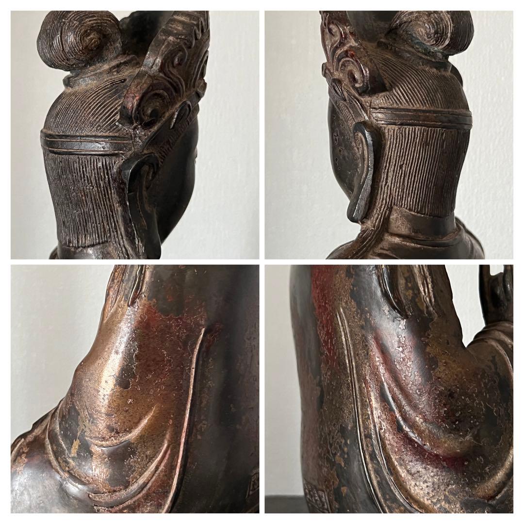 仏像　仏教美術 釈迦牟尼像【乾隆年製】在銘　鍍金仏　座像，/西き-55