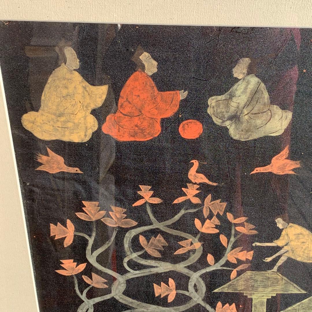 楚国　漢代　帛画　中国　シルク　絹　絵画　額縁　骨董品　馬　王　鳳凰　人　アート