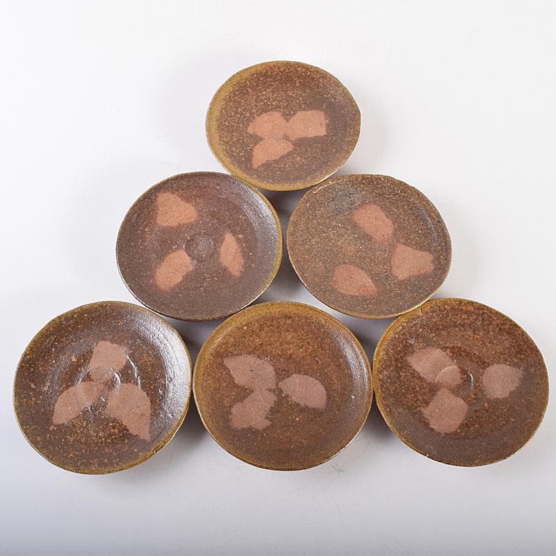 和食器　備前焼　五子窯　前嶋五一郎作　小皿　六客　共布共箱　V　R7665