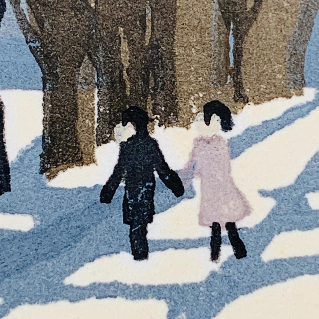 真作保証 大本靖 『冬のポプラ並木』 木版画 額装 直筆 サイン入 A.P.