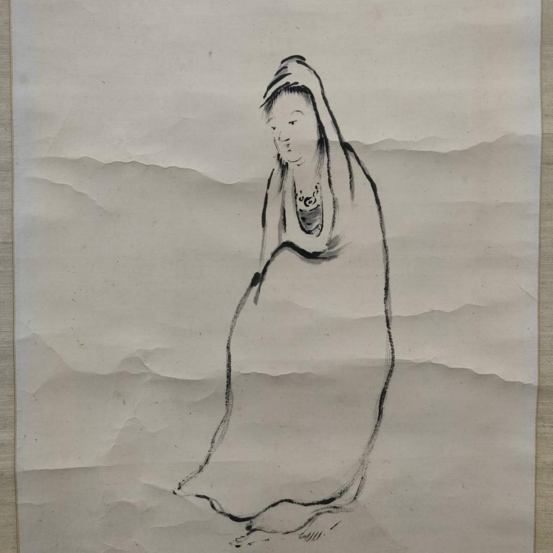 真作/田中柏陰/観音画賛/人物/布袋屋掛軸A-373