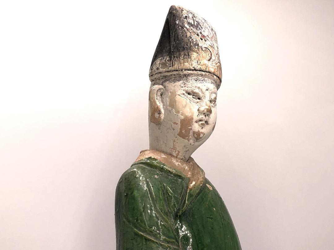 【 明朝三彩加彩文人俑 】 出土副葬品 　高44ｃｍ 　　O0205G