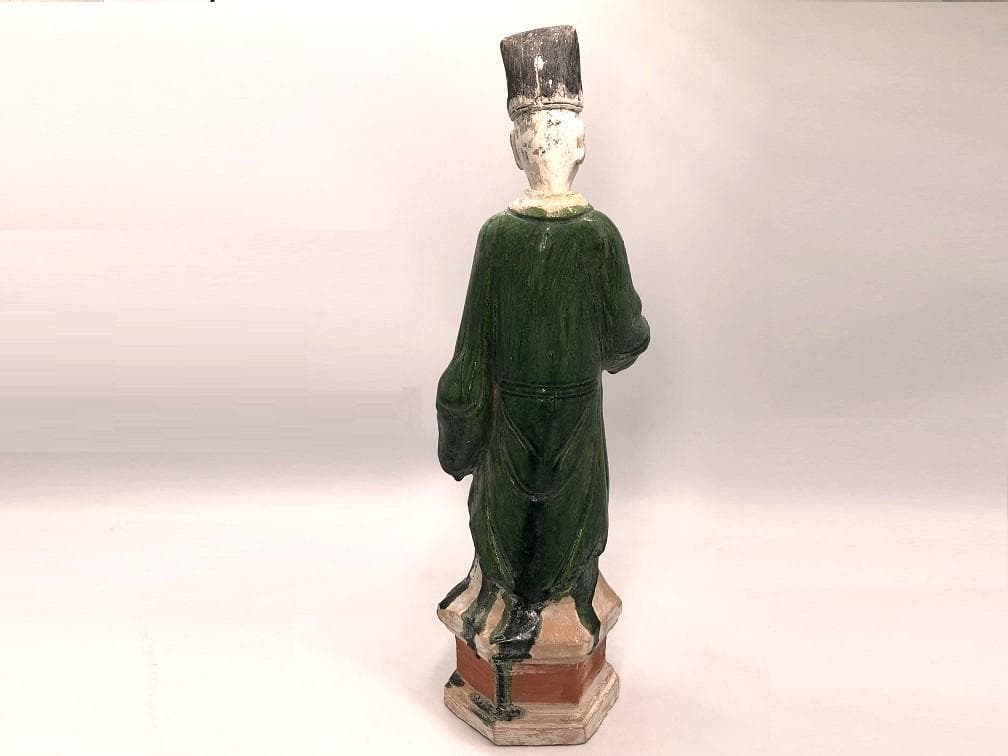 【 明朝三彩加彩文人俑 】 出土副葬品 　高44ｃｍ 　　O0205G