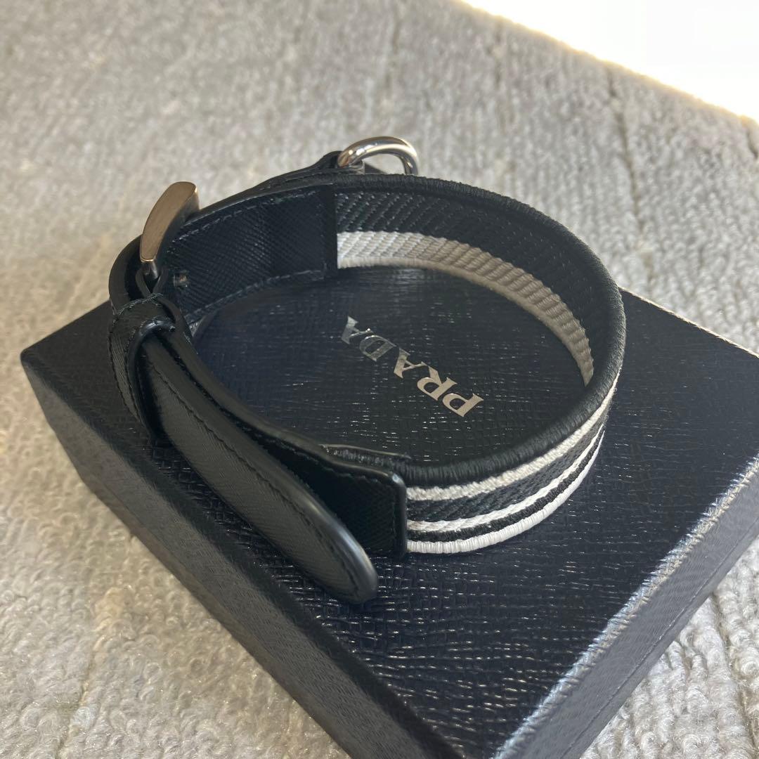 プラダ［首輪］三角ロゴ　犬用　ペット用品　レザー　ジャガード　箱付き　ブラック