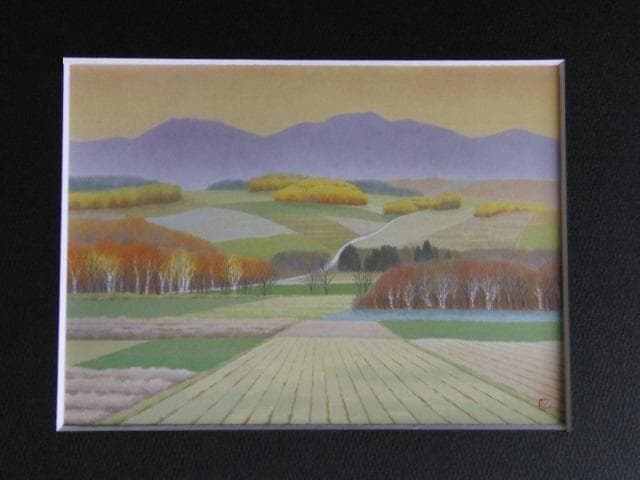 志村正、【秋の丘】、希少な額装用画集より、新品額装付、状態良好
