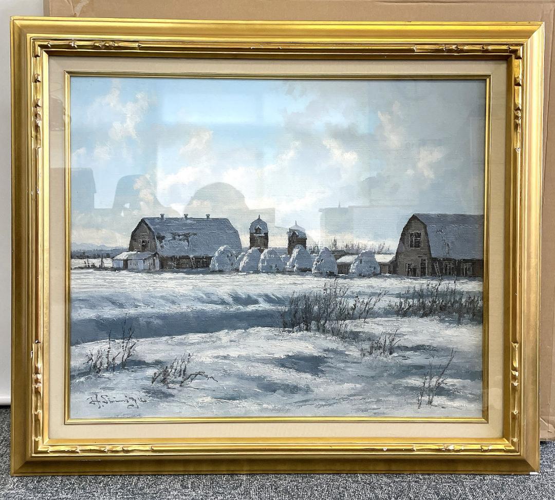 真作保証 清水弘哉『札幌郊外・冬景色』肉筆 大判 18号 油彩画 48万円