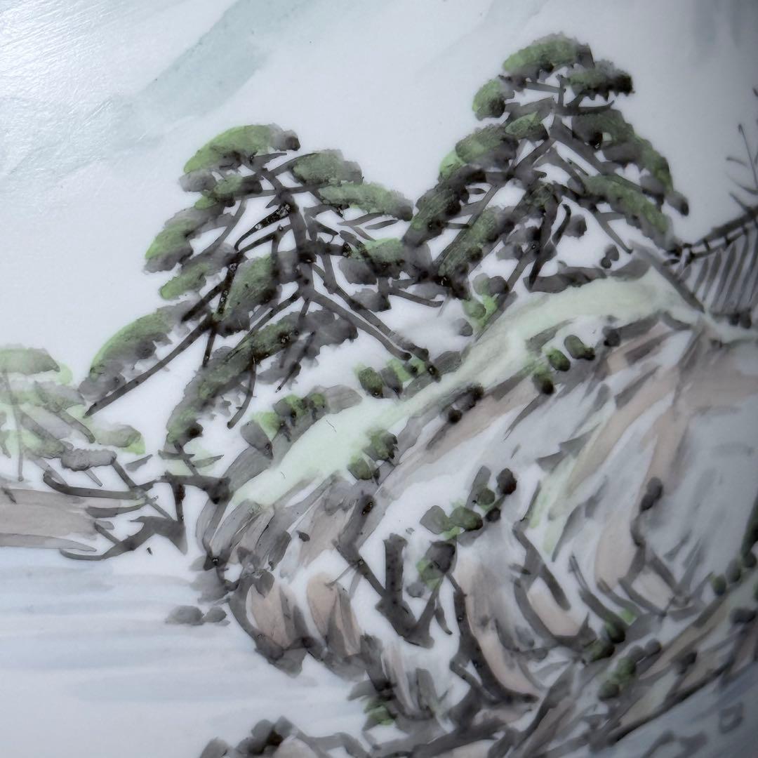 オールド深川製磁　山水図花瓶　銘有　昇然　高さ20.2cm　インテリア　有田焼