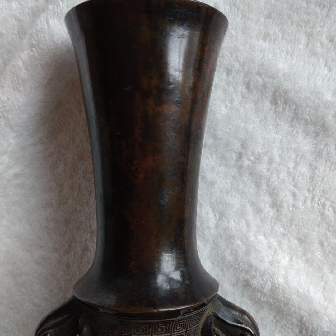 花入　古銅象耳付（江戸中期）坐忘斎家元箱書　共箱　内箱　仕覆付き　新品・未使用品