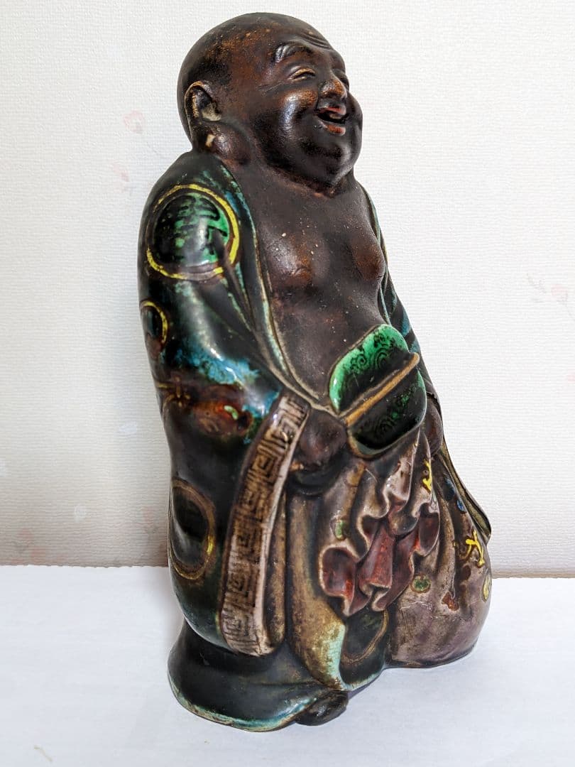 ⭐遺品少数 江戸時代 再興九谷焼 五彩手 布袋像 仏像 置物飾り 縁起物骨董品
