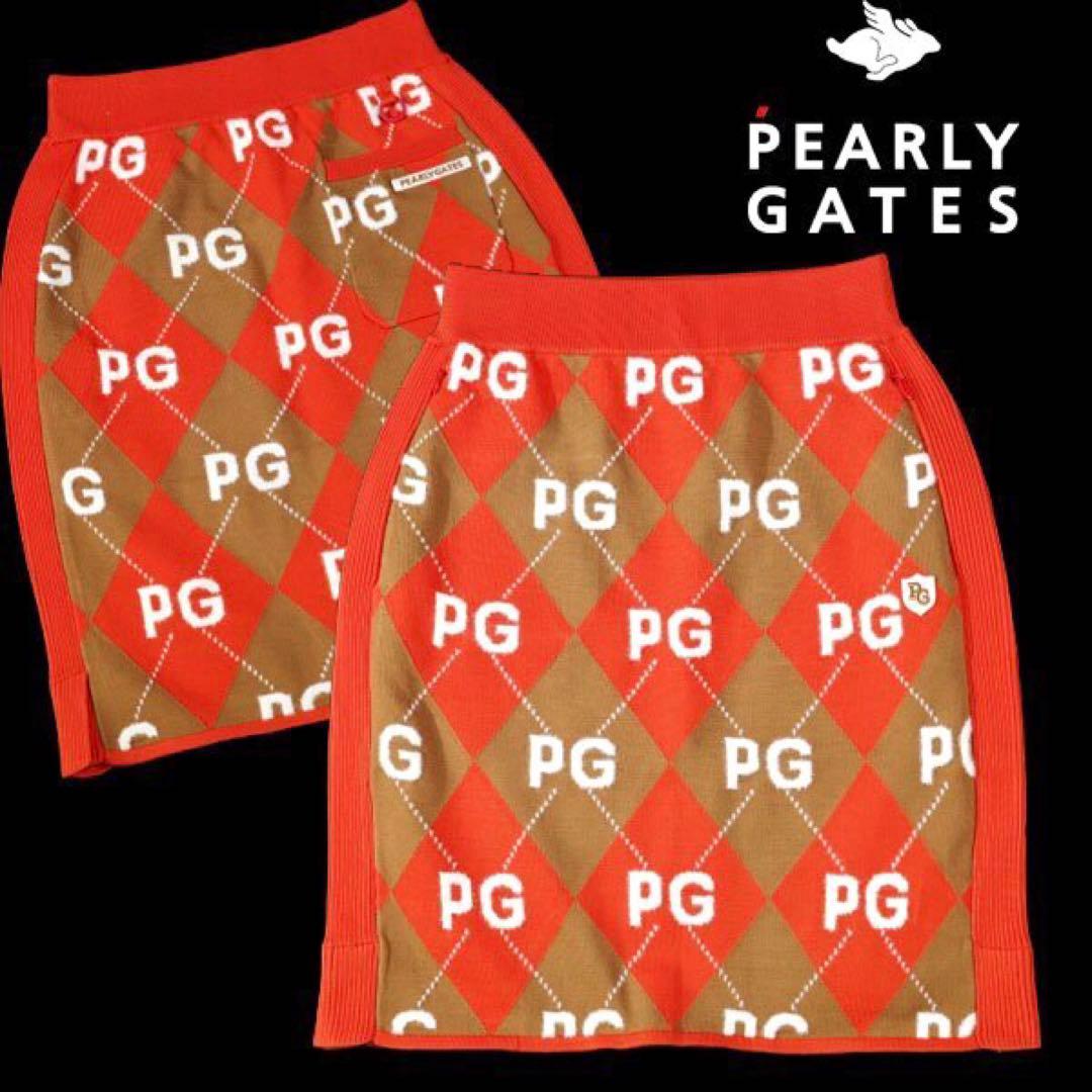 【PEARLY GATES】秋冬 アーガイル ニット ひざ丈スカート・1番M