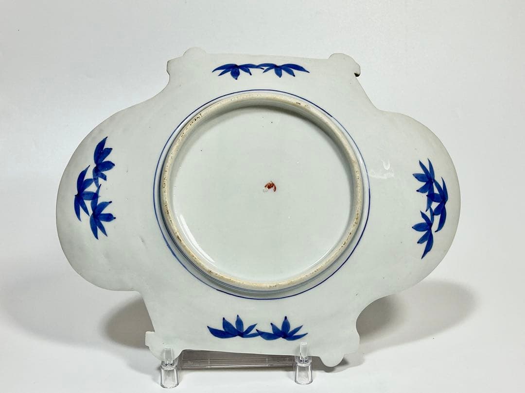 明治初期 香蘭社 染錦牡丹文団扇形皿 伊万里 有田