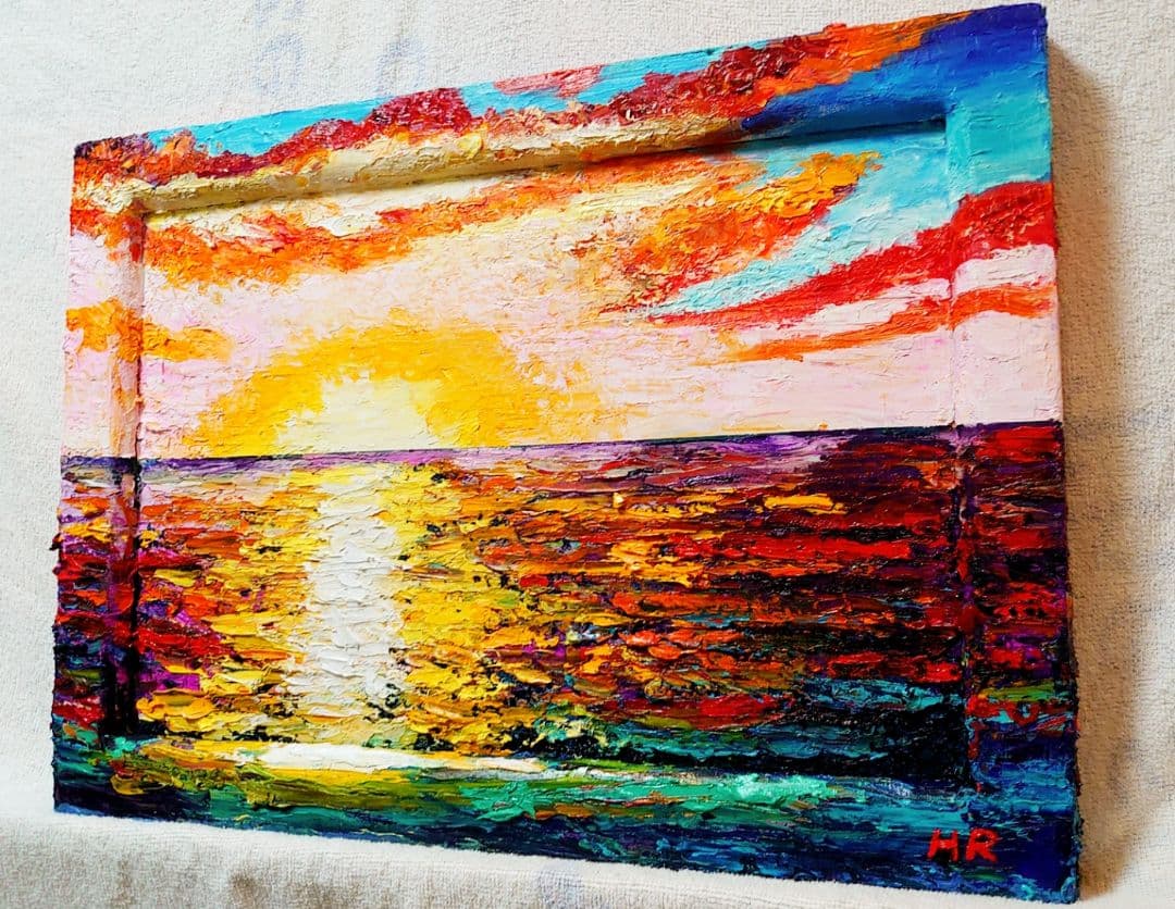 油絵 絵画【夕暮れ海】
