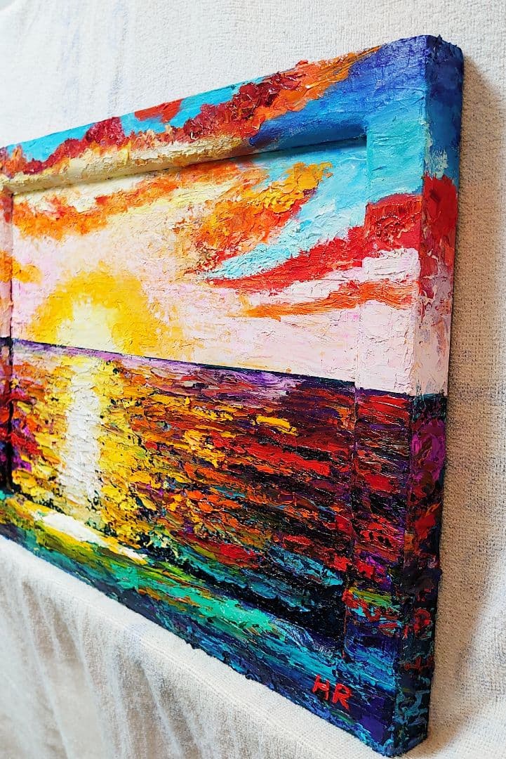 油絵 絵画【夕暮れ海】