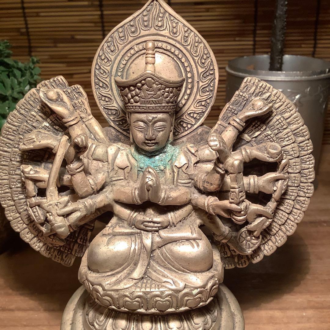 中国・明代「千手観自在菩薩」唐物・六観音一尊・心密言念誦儀軌経・千の御利益・白銅