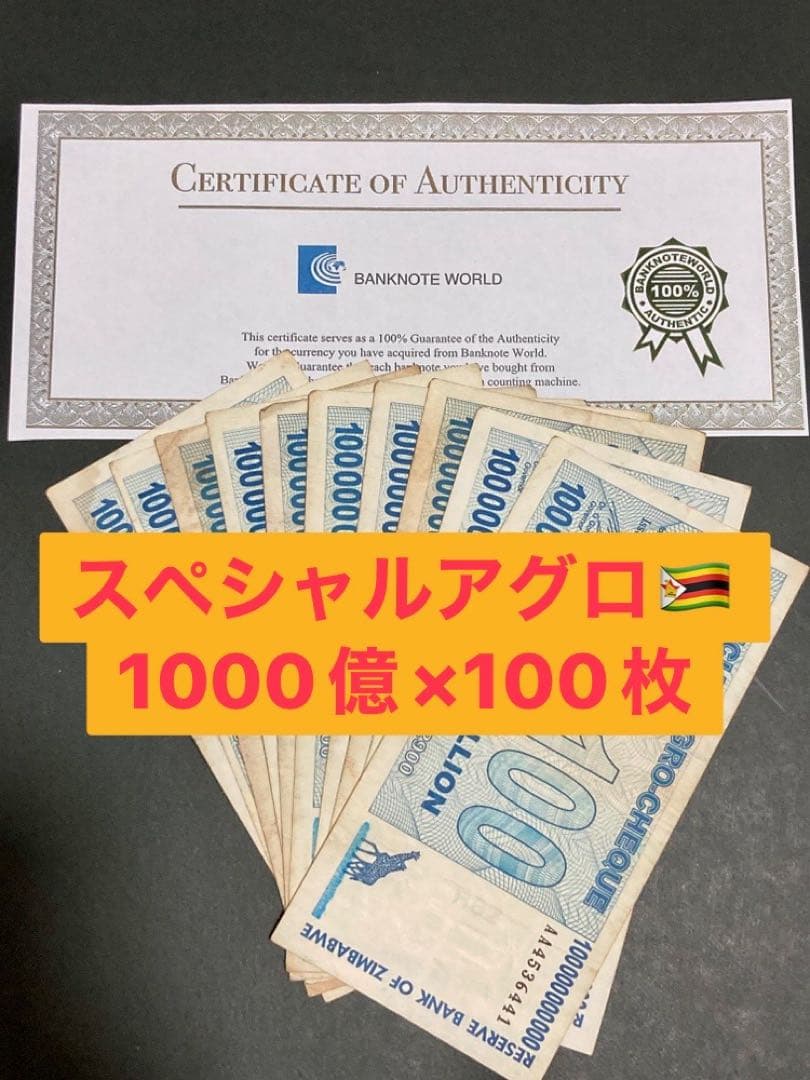 TT様　ジンバブエドル　アグロチェック　1000億ドル　100枚