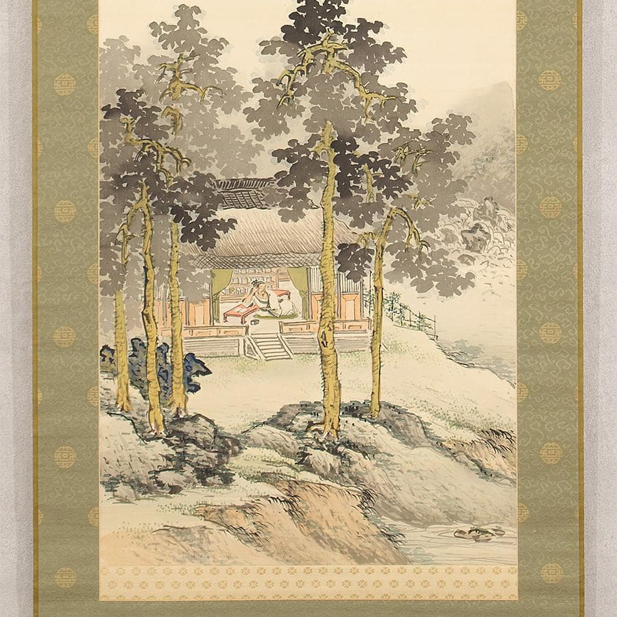 掛軸 小室翠雲 桐蔭避暑図 夏の山水風景人物図 掛軸 共箱 田崎草雲に学ぶ