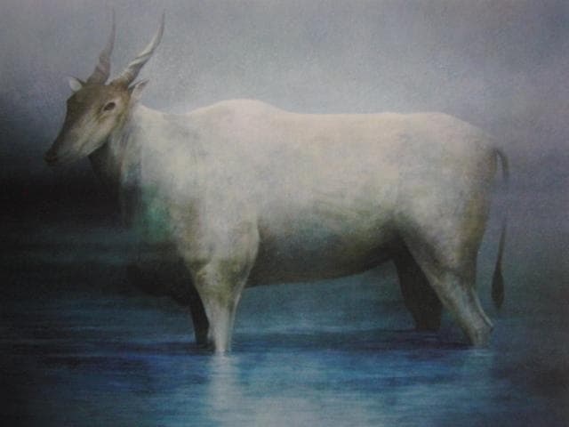 堀晃、【たたずむ刻】、希少な画集画、新品高級額・額装付、状態良好