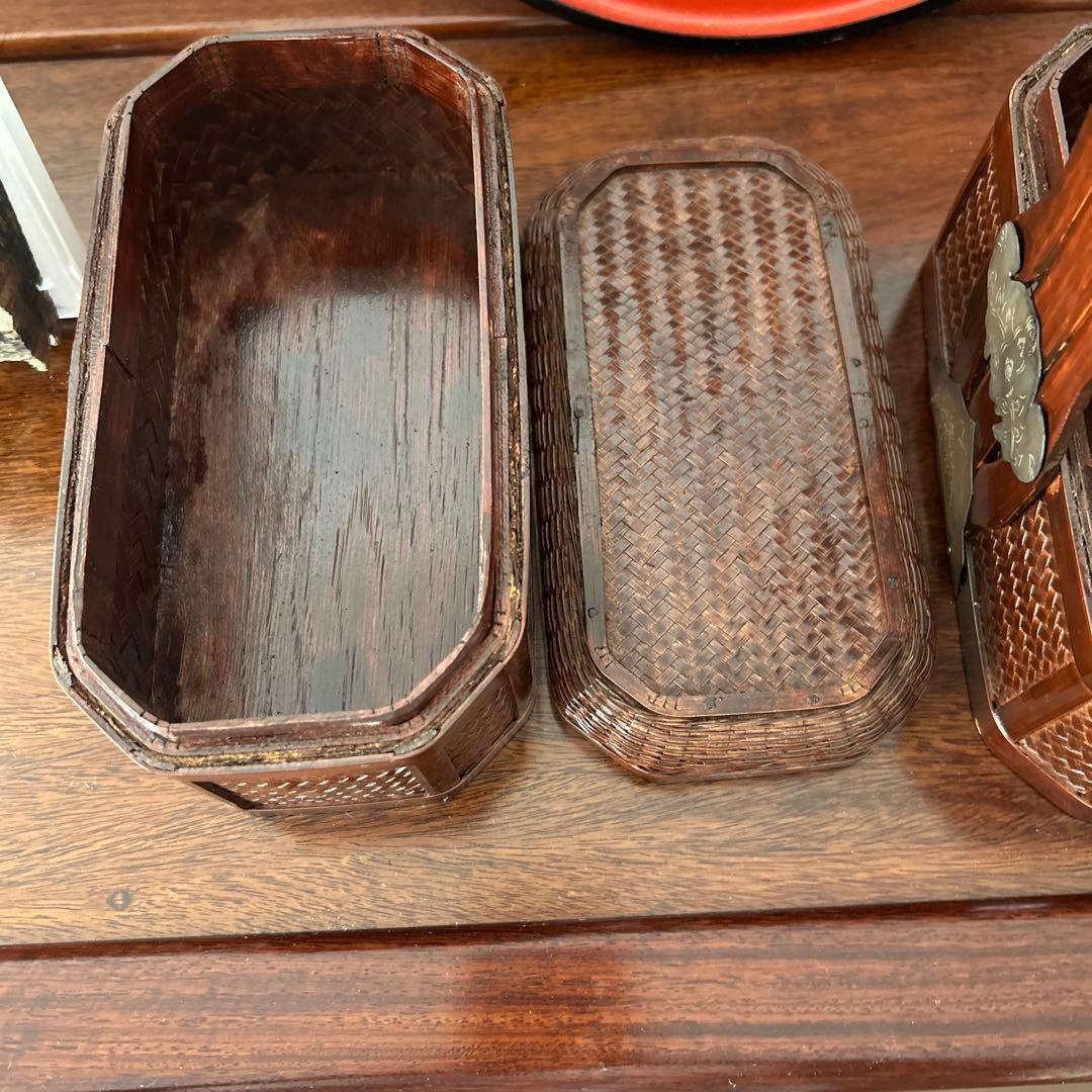 2段　竹細工アンティーク　収納ケース