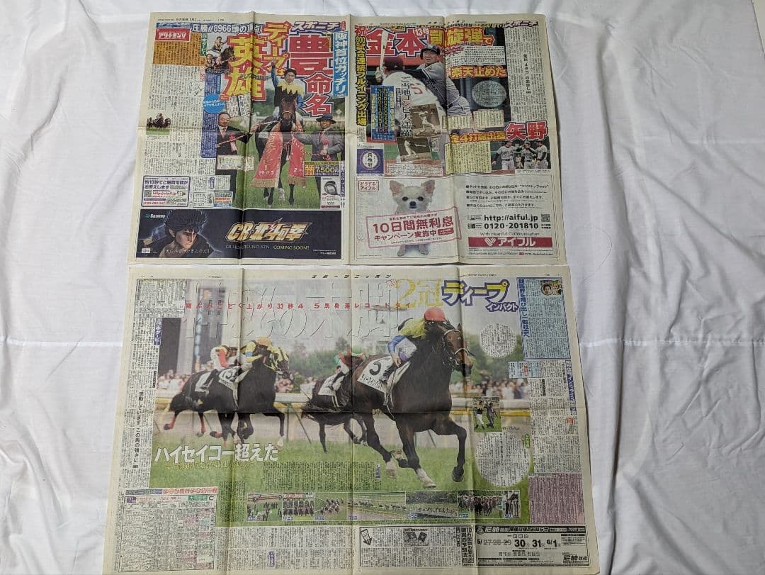ディープインパクト　武豊　菊花賞　競走馬　写真パネル　額縁入り　スポーツ新聞付き