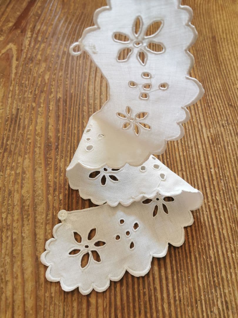 アンティークフランス オープンカットワーク アイレット刺繍 スカラップリム付け襟