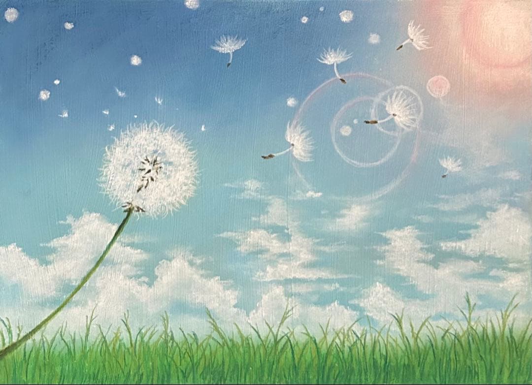 蝶と水面のパステル画