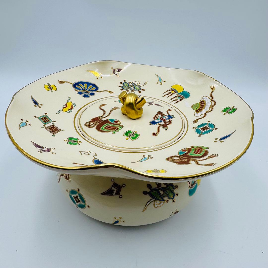 【桂山造　色絵宝蓋　袋形水指　茶道具　共箱】骨董　アンティーク　インテリア