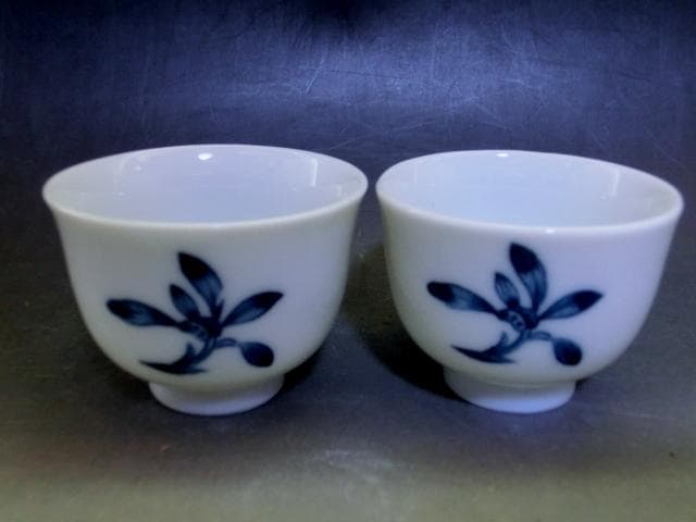 煎茶碗■10客 青絵 染付唐草紋 煎茶器 湯呑み 猪口 小碗 お茶道具 骨董品■