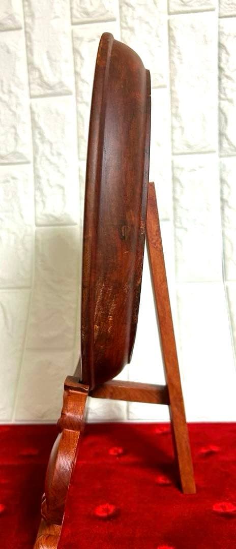 木彫り　花と孔雀　アプリコットプレート