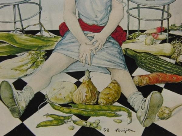 藤田嗣治、野菜と子供、超希少画集画、新品額装付