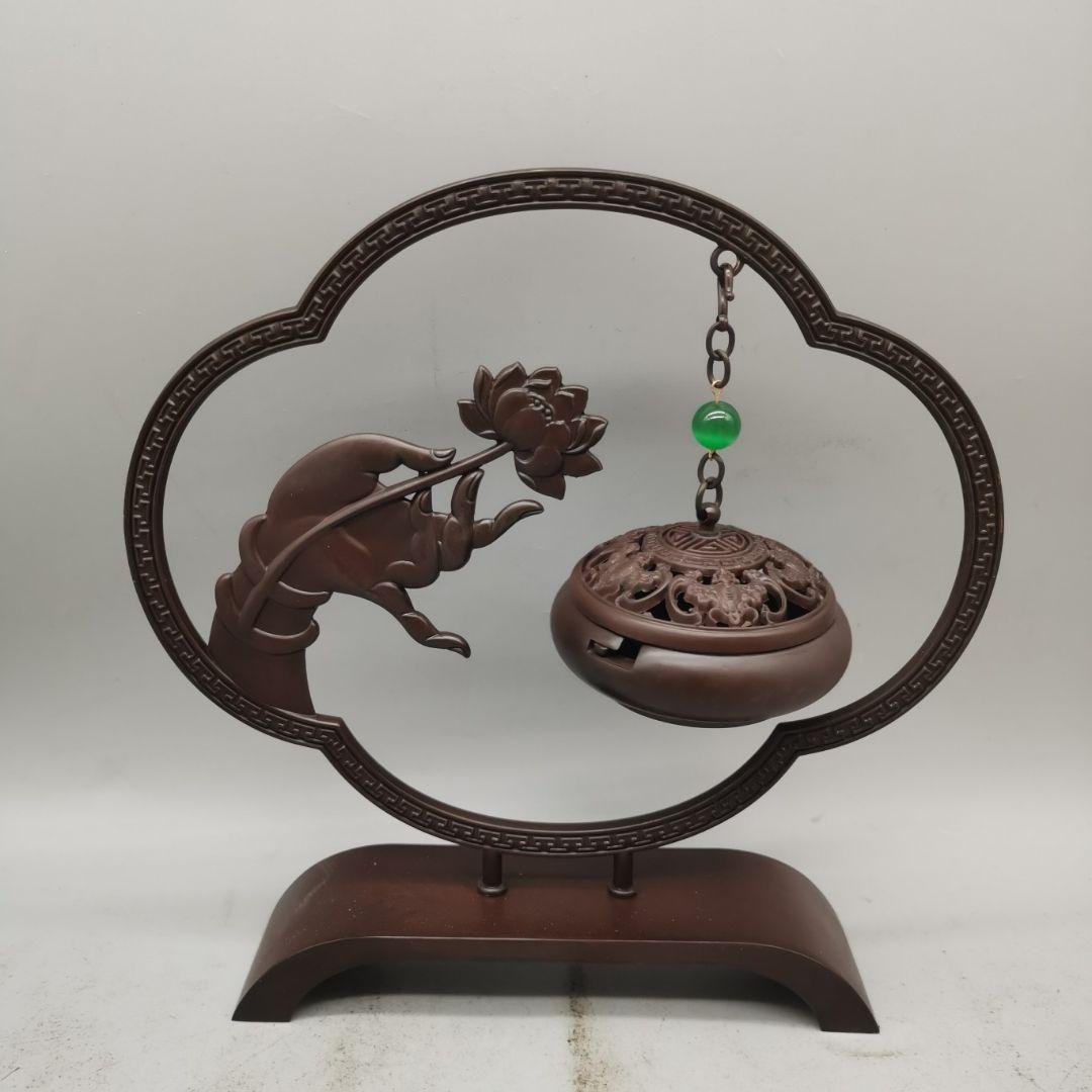 銅器 蓮華仏手薫香弔炉 香道具 書卓茶室 禅意装飾品 工芸品 置物
