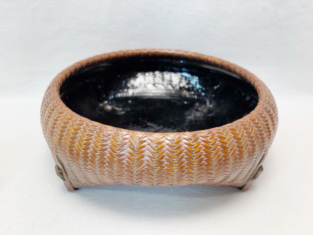 未使用 茶道具 唐物写 炭斗 炭入 炉・風炉兼用 炭取 竹編 炭道具 炭点前