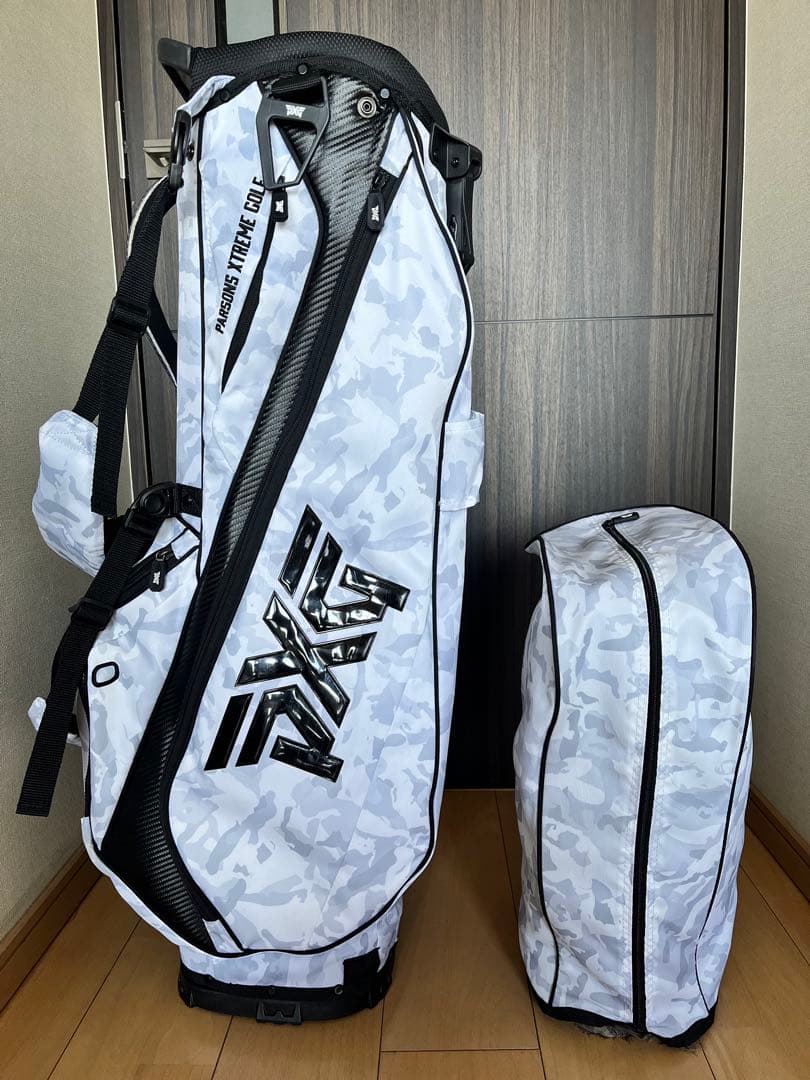 美品pxg スタンド型キャディバッグ　迷彩柄　カモフラ　ライトグレー　9型　軽量