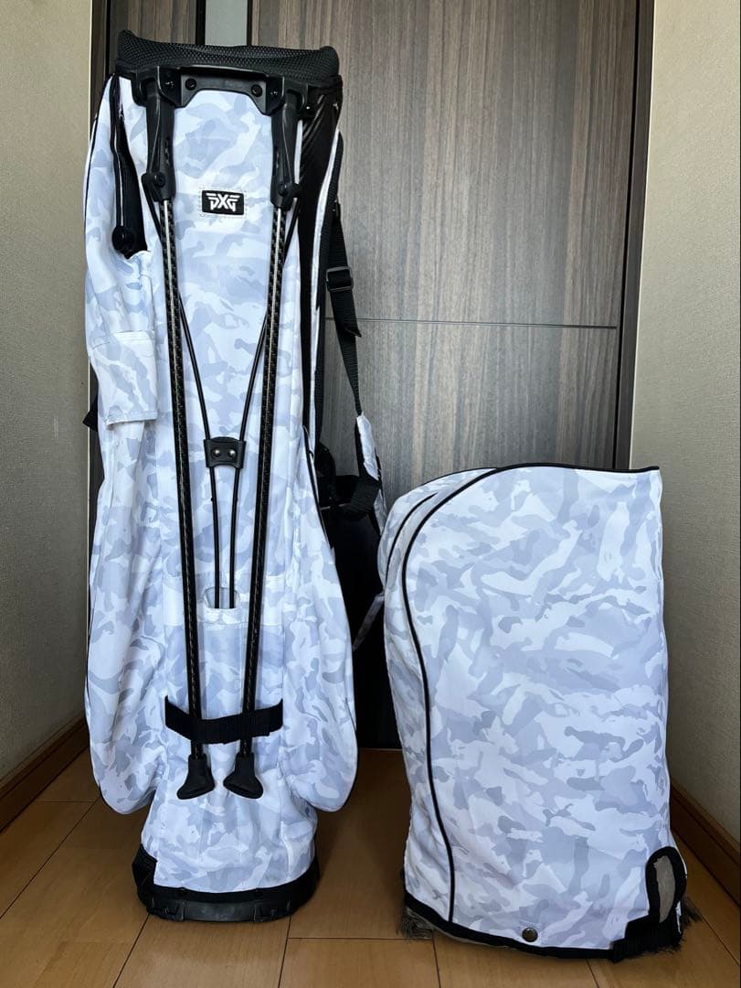 美品pxg スタンド型キャディバッグ　迷彩柄　カモフラ　ライトグレー　9型　軽量